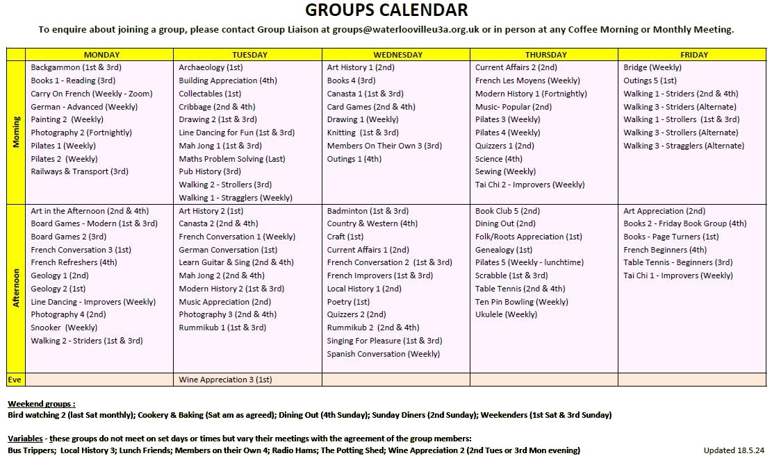 Interest Groups Calendar