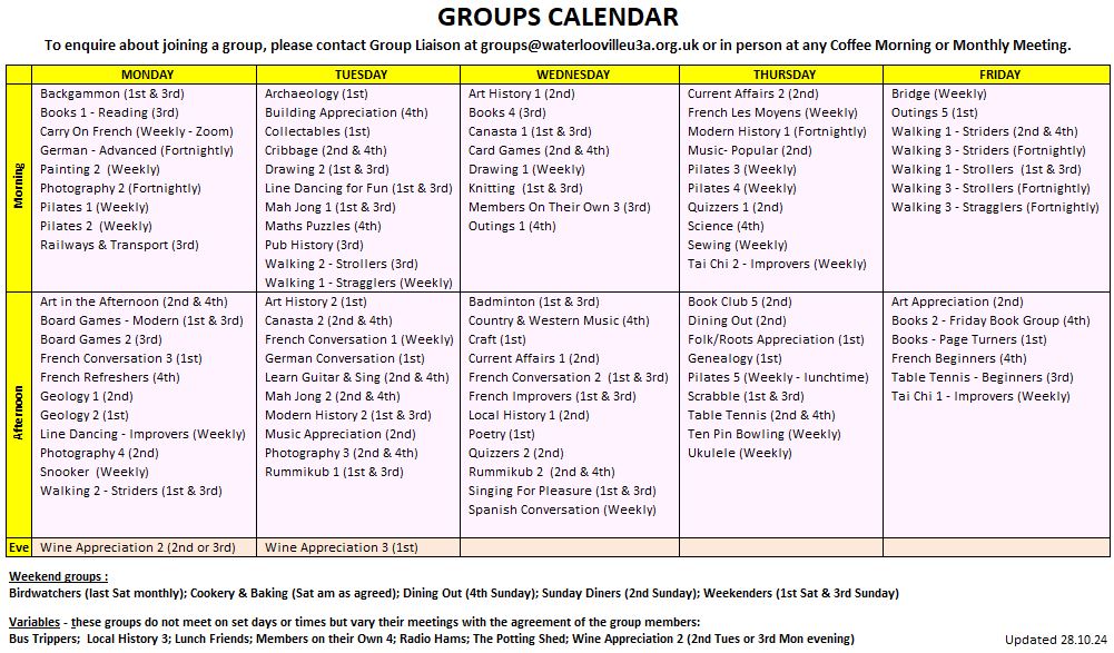 Interest Groups Calendar