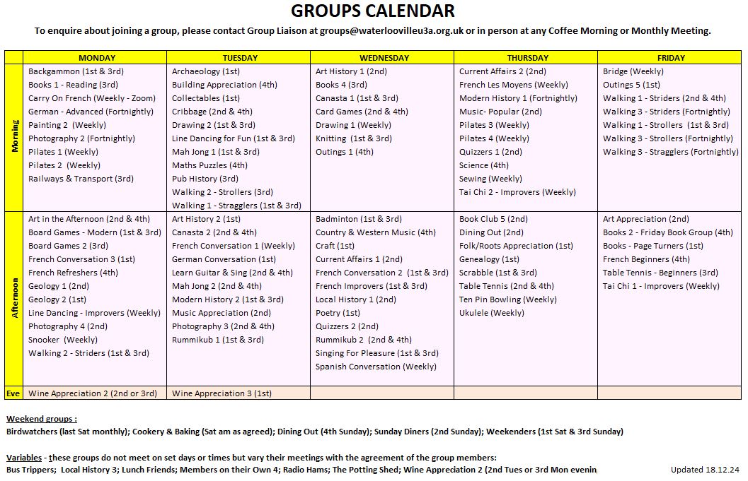 Interest Groups Calendar