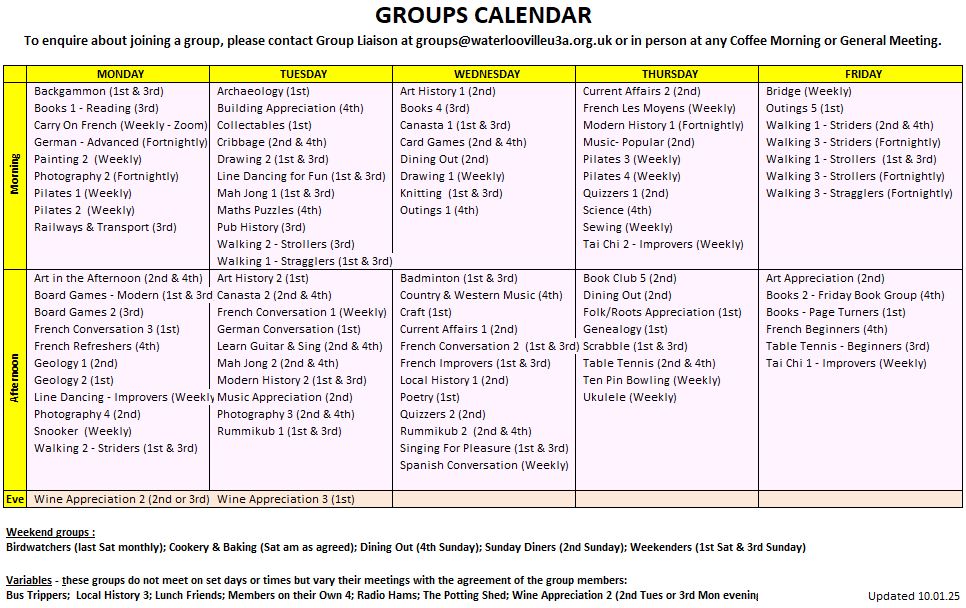 Interest Groups Calendar